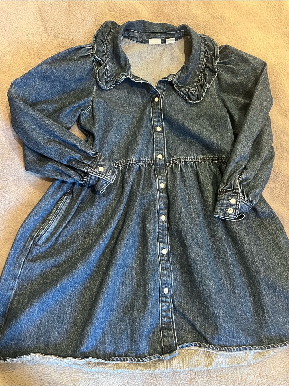 Levi’s Blue Denim Shirt Dress Women’s M Button-Front Ruffle Collar Pockets